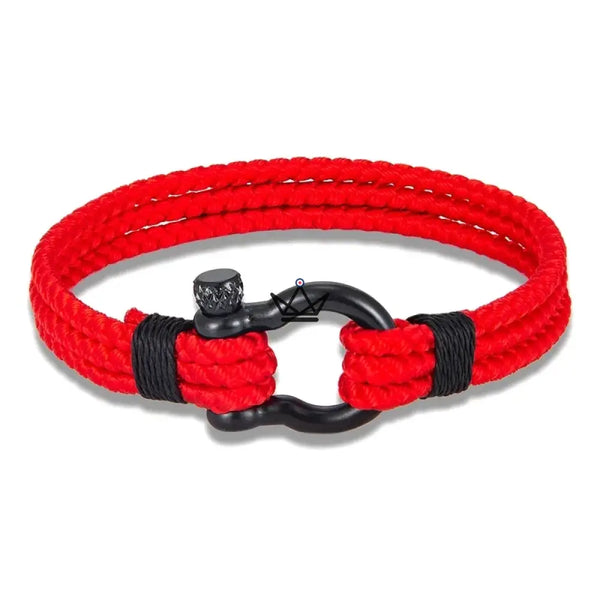 Bracelet cordage tressé à manille marine en acier noir — BOSCO – 4/11