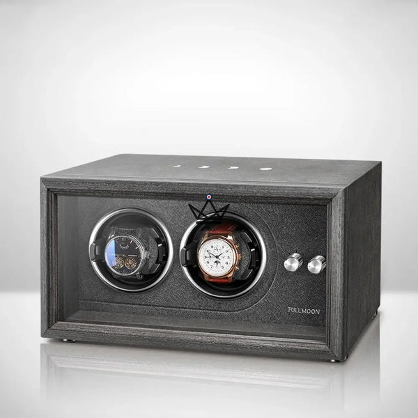 Remontoir Montre Automatique FULL MOON — Phases Lunaires, LED, Anti-Magnétique, 2 ou 4 Montres, 2 Emplacements / Noir