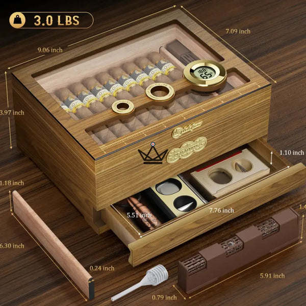 Orbis Vault Humidor — Spanish Cedar, Glass Top, Digital Hygrometer & Gel Humidifier – 7/7