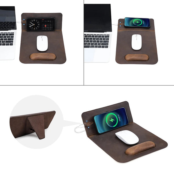 Tapis de souris personnalisable en cuir avec chargeur Sans Fil — Voyageur Magellan – 9/11