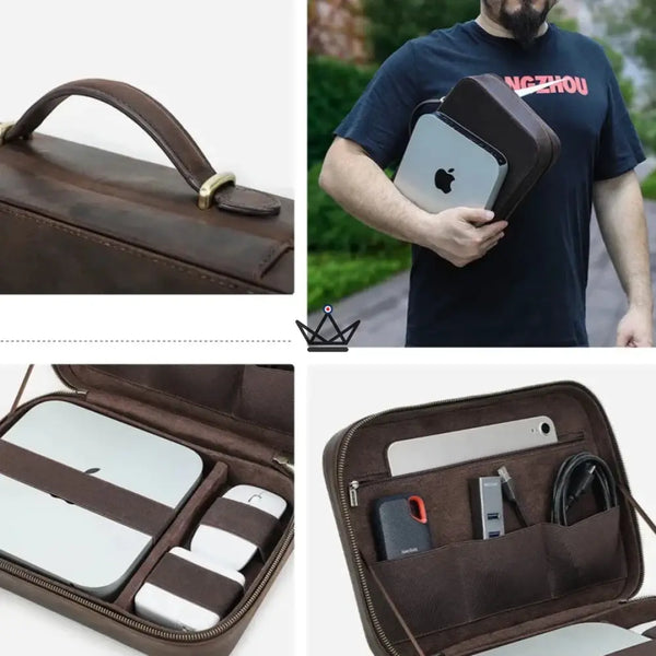 Housse sacoche en cuir pour Apple Mac Mini Personnalisable - Voyageur MacPod - - housse PC personnalisable - Cadeau, Noël, Anniversaire, Original - Atelier Atypique