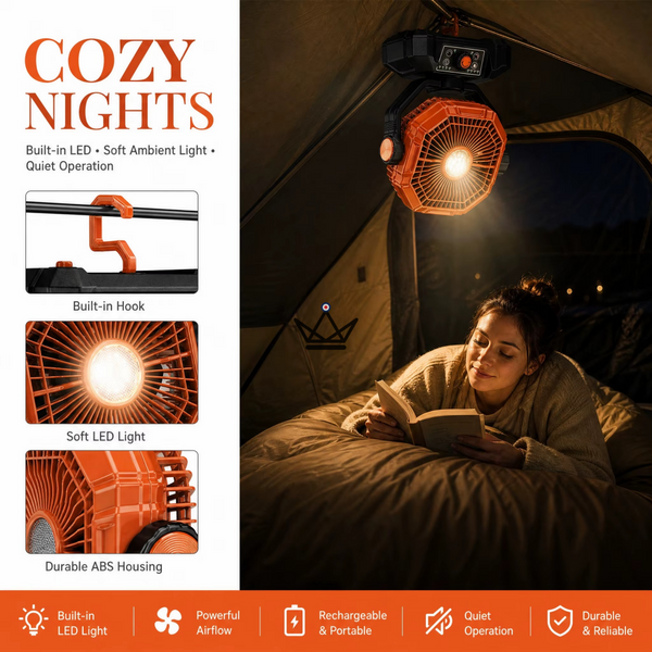 Ventilateur portable sur batterie NOELY — 20 000 mAh, LED & Power Bank – 6/17