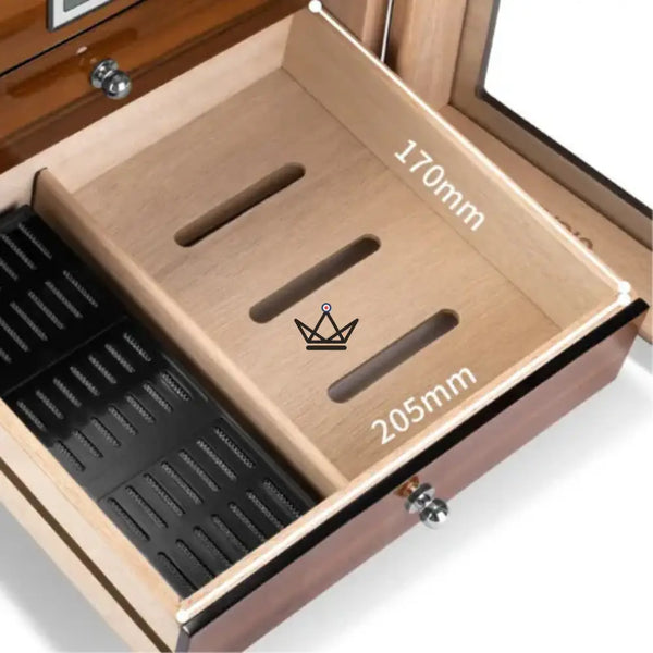 Regalia 100 Cigar Humidor — Spanish Cedar, Glass Window, 3 Cedar Drawers, ~50 Cigars, Digital Hygrometer & Humidifier – 7/9