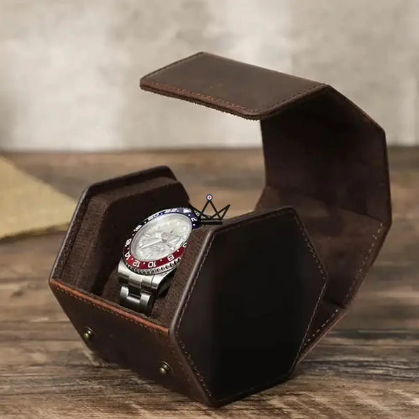 Etui de voyage personnalisable pour montre automatique en cuir — Voyageur Hexagone, 1 Montre