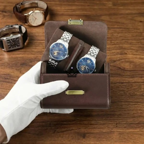 Étui Montre Voyage Cuir Personnalisable 1 à 4 Montres — Voyageur CAPSULE, Duo — 2 montres