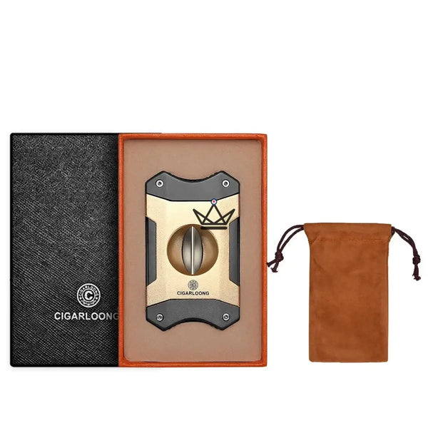 2-in-1 V-shaped cigar cutter with cigar rest, gift set — AZZURRO ORIGINAL – 9/15