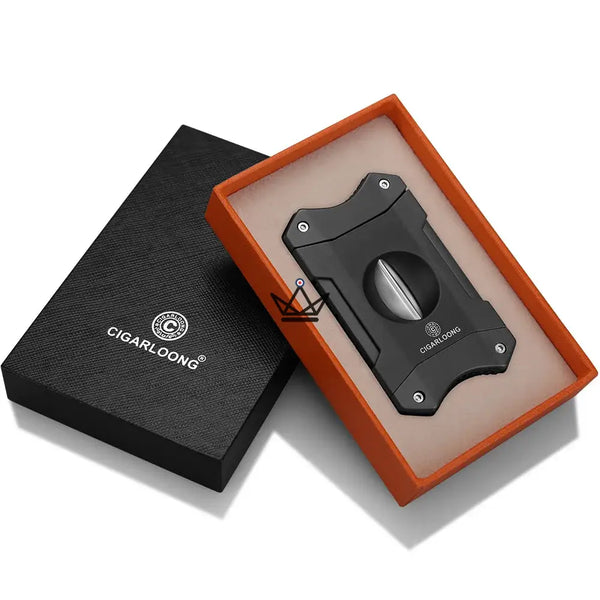 2-in-1 V-shaped cigar cutter with cigar rest, gift set — AZZURRO ORIGINAL, Black
