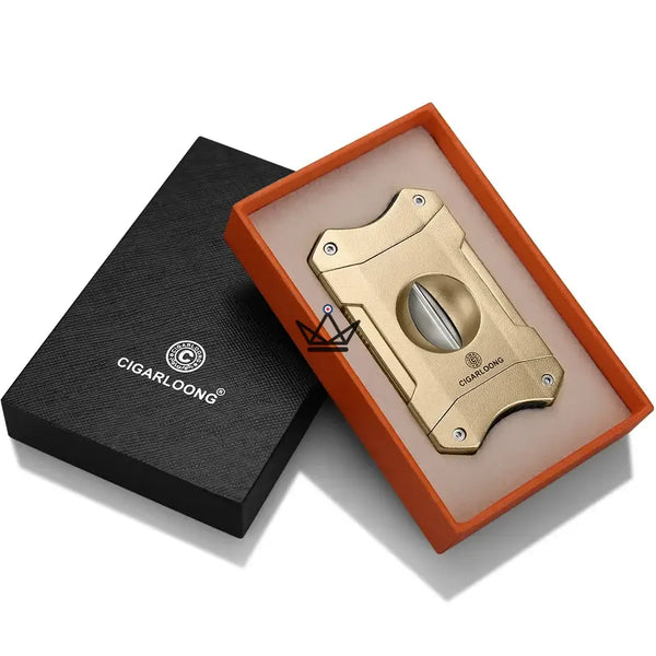 2-in-1 V-shaped cigar cutter with cigar rest, gift set — AZZURRO ORIGINAL, Gold