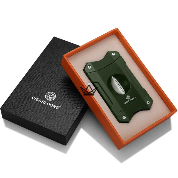 2-in-1 V-shaped cigar cutter with cigar rest, gift set — AZZURRO ORIGINAL, Khaki green