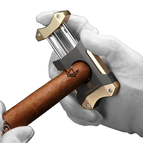 2-in-1 V-shaped cigar cutter with cigar rest, gift set — AZZURRO ORIGINAL – 8/15