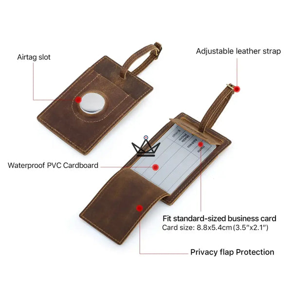 Étiquette bagage en cuir personnalisable avec porte-AirTag — Voyageur BALISE – 4/10