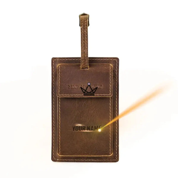 Étiquette bagage en cuir personnalisable avec porte-AirTag — Voyageur BALISE – 3/10