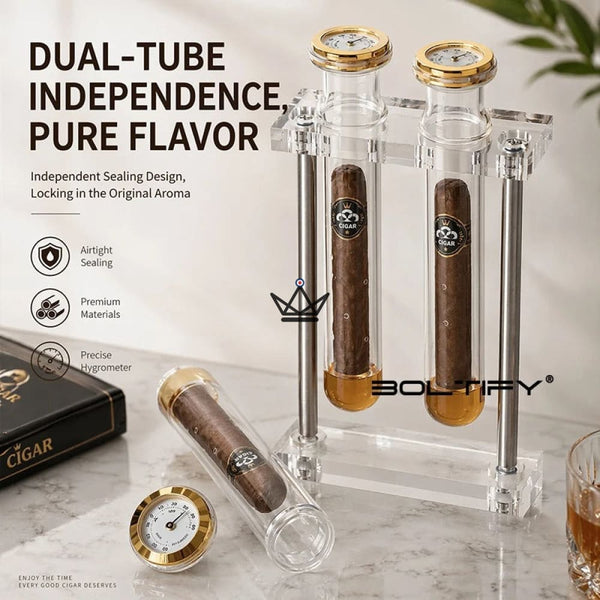 Cigar Infuser Double Tube Glass Hygrometer - INFUSIO TWIN