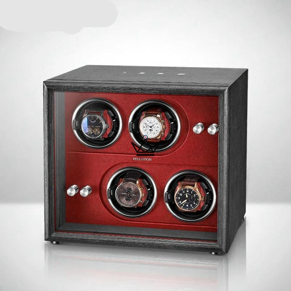 Remontoir Montre Automatique FULL MOON — Phases Lunaires, LED, Anti-Magnétique, 2 ou 4 Montres, 4 Emplacements / Rouge