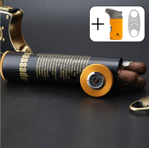 Cave à Cigare - LYROK TUBE aluminium solide voyage avec briquet et coupe cigare pack cohiba