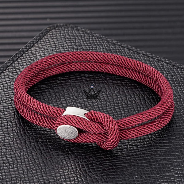 ODIN Bracelet - Silver Plated Viking Mjölnir Hammer - 10 Colors 3 Sizes, Burgundy / 19cm