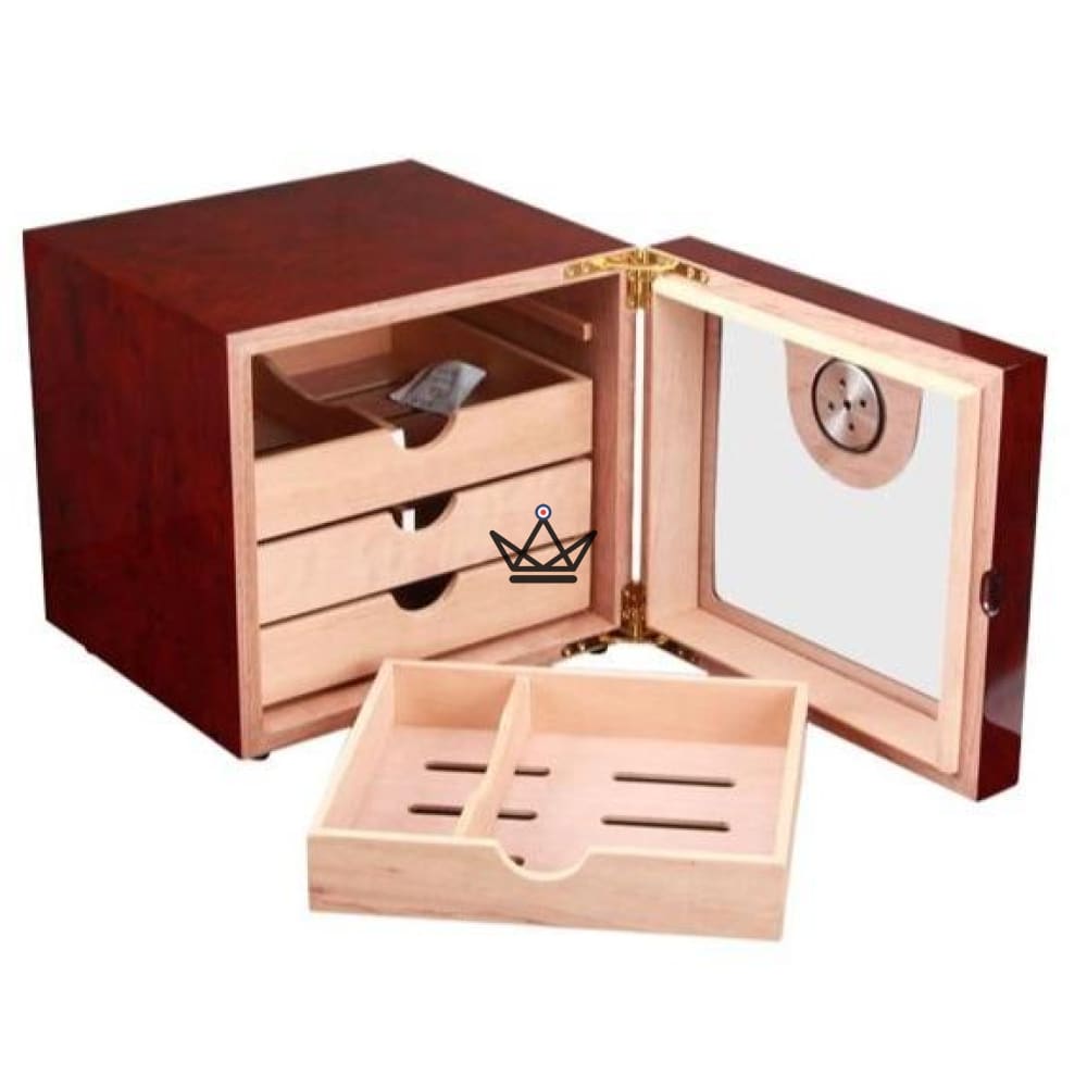 Humidor Eitida En Cèdre Espagnol - Capacité 25-50 Cigares - Verre Trempé, Hygromètre Et Humidificateur Inclus