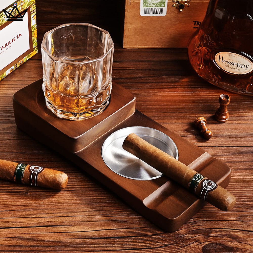 réduit) Cigar Ashtray Coaster / whisky Plateau en verre et porte-cigare,  cendrier à cigares en bois, fente pour tenir cigare, repose-cigare, cadeau  d'accessoire de cigare
