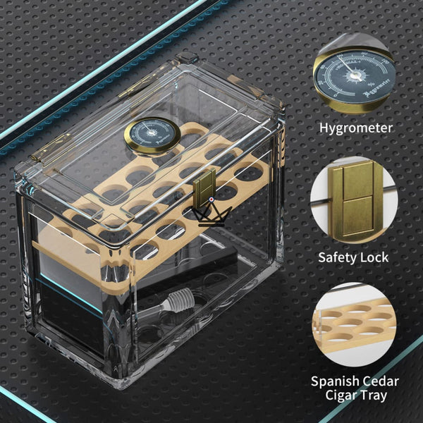 Cave à Cigares - CRYSTAL VERTIGO acrylique transparent homme cadeau anniversaire fetes des peres ideal luxe original vertical hermétique fermeture
