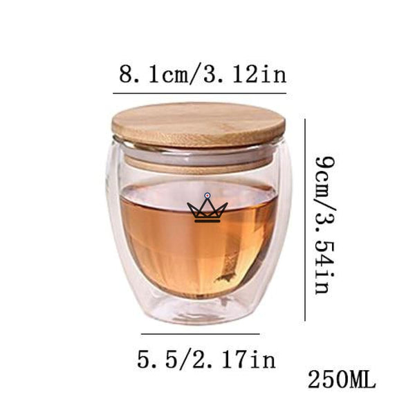 Double-Walled Insulated Glass with Bamboo Lid - 3 Sizes, S