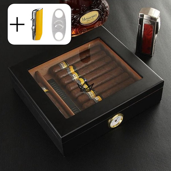 JANGO Cigar Humidor — Glass-top 20 cigars, Spanish cedar & humidifier