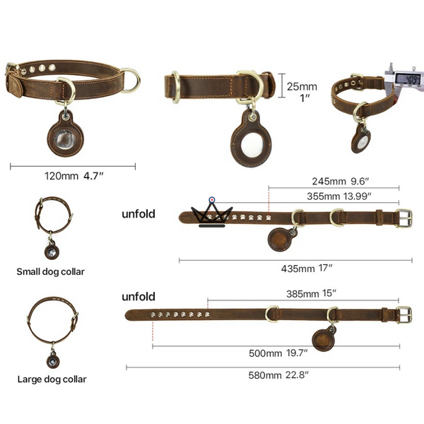 Collier en cuir personnalisable pour chien, Emplacement AirTag – Voyageur Argos