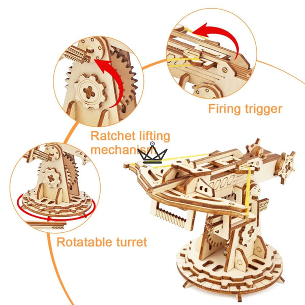 Puzzle 3D en bois baliste médiévale avec figurine et projectiles - VELITE
