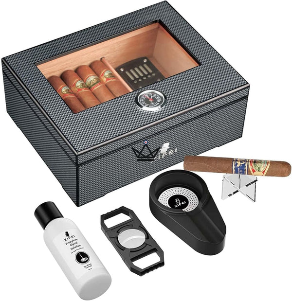 Zigarren-Humidor aus Carbonfaser mit Zubehör, 60 Zigarren - SHADOW PRESTIGE