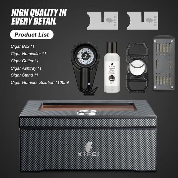 Zigarren-Humidor aus Carbonfaser mit Zubehör, 60 Zigarren - SHADOW PRESTIGE