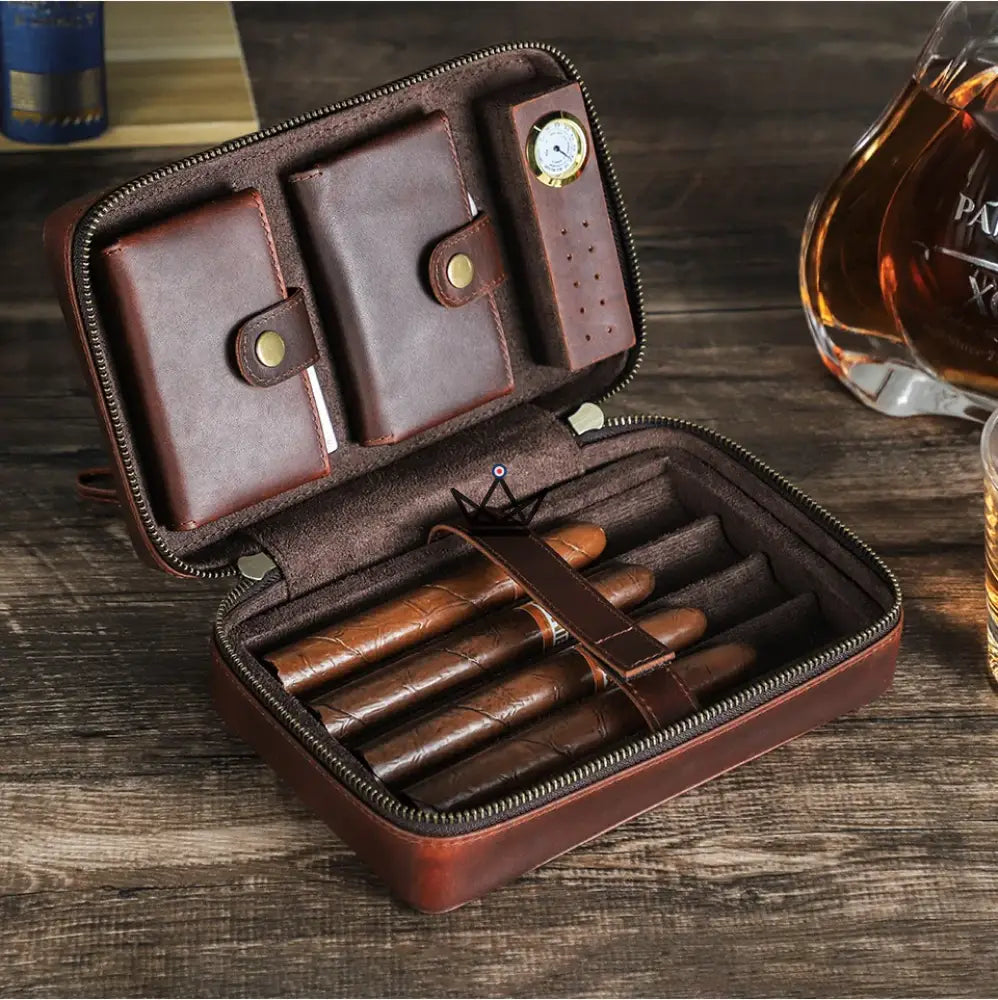 Étui à Cigares En Cuir Gravé - Avec Coupe-cigare, Pour 3 Cigares Longs, Cadeau Enterrement Vie De Garçon Ou Mariage