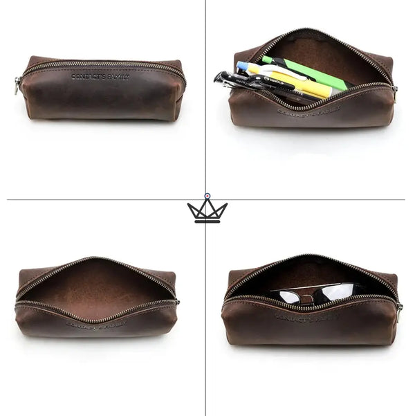 Petite trousse à crayons en cuir zippée personnalisable - Voyageur MINE - ["maj-desc","maj-filtre","Maroquinerie Personnalisable","Trousse personnalisable"] - trousse personnalisable - Cadeau, Noël, Anniversaire, Original, Fête des pères, fête des mères - Atelier Atypique