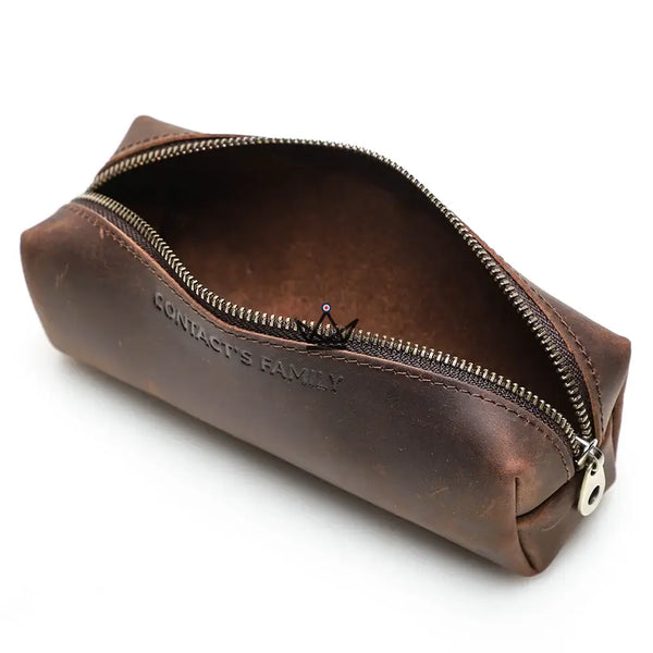 Petite trousse à crayons en cuir zippée personnalisable - Voyageur MINE - ["maj-desc","maj-filtre","Maroquinerie Personnalisable","Trousse personnalisable"] - trousse personnalisable - Cadeau, Noël, Anniversaire, Original, Fête des pères, fête des mères - Atelier Atypique