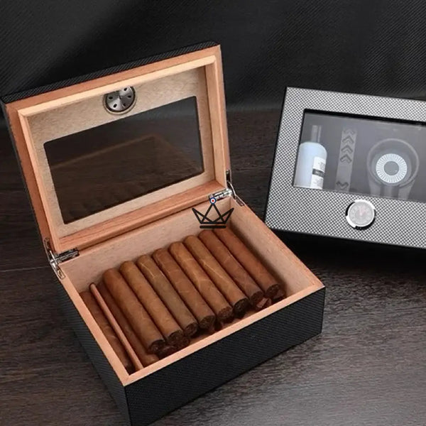 Zigarren-Humidor aus Carbonfaser mit Zubehör, 60 Zigarren - SHADOW PRESTIGE