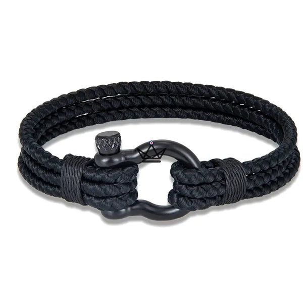 Bracelet cordage tressé à manille marine en acier noir - BOSCO - ["maj-desc","maj-filtre"] - bracelet - Cadeau, Noël, Anniversaire, Original, Fête des pères, fête des mères - Atelier Atypique