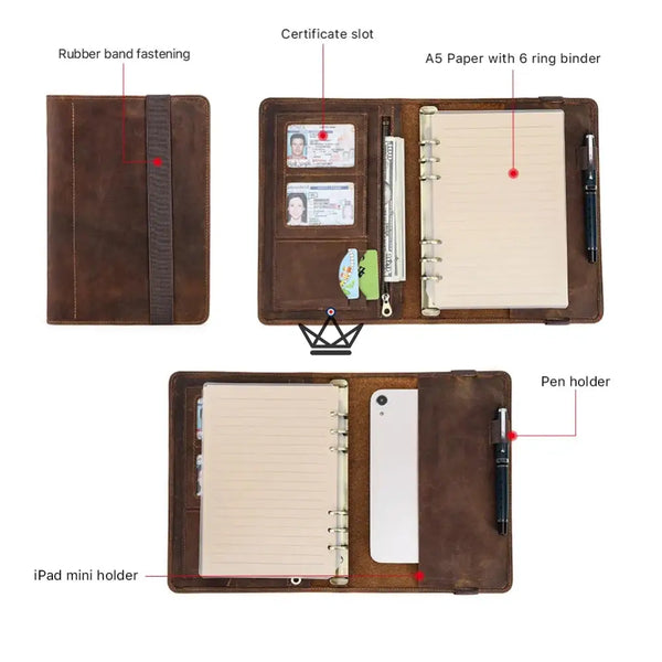 Personalisierbarer A5 Leder-Organizer — VOYAGEUR Notizbuch