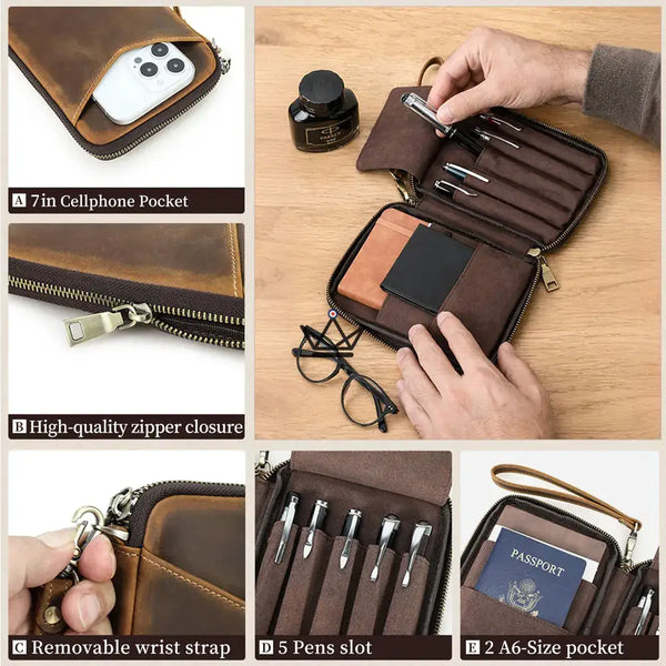 Organiseur de Poche en Cuir - Stylos & carnets personnalisable -  VOYAGEUR Plume