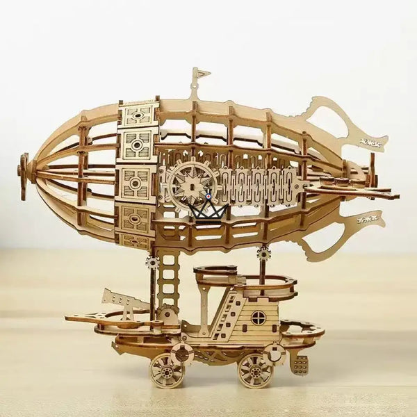 3D-Holzpuzzle Steampunk-Luftschiff auf einem Wagen zum Zusammenbauen - ZÉPHYRE