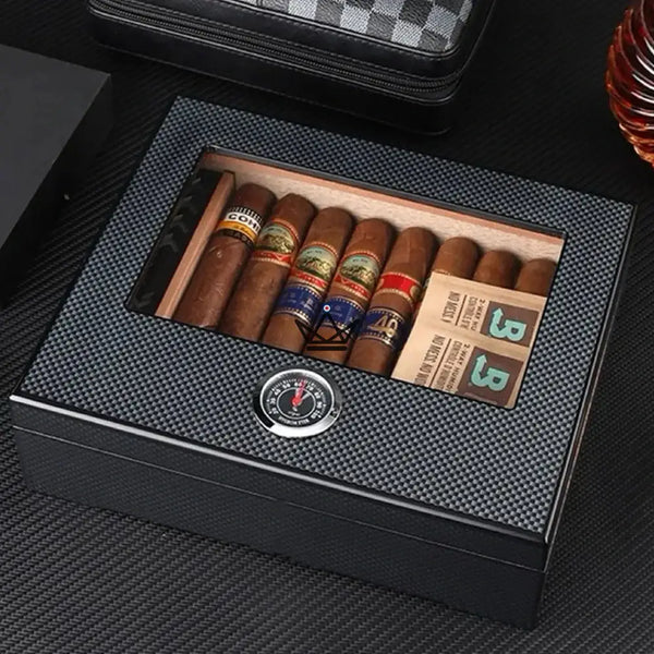 Zigarren-Humidor aus Carbonfaser mit Zubehör, 60 Zigarren - SHADOW PRESTIGE