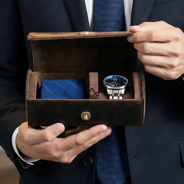 Personalisierbares Reiseetui aus Leder für Uhr und Krawatte - GENTLEMAN COMPACT Reiseetui