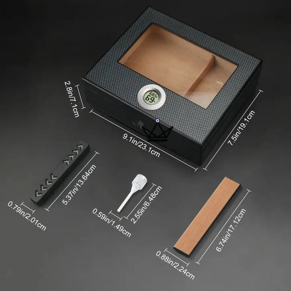 Zigarrenhumidor Carbonfaser 25-35 Zigarren mit Glasfenster - SHADOW