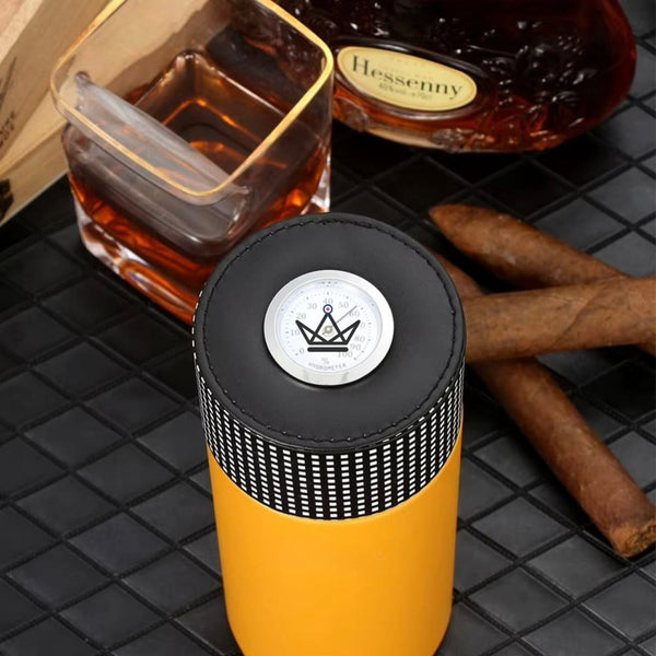 ORBAL PRIME Cigar Humidor — cylindrical leather & cedar, 5 to 10 cigars | hygrometer included – 2/14
