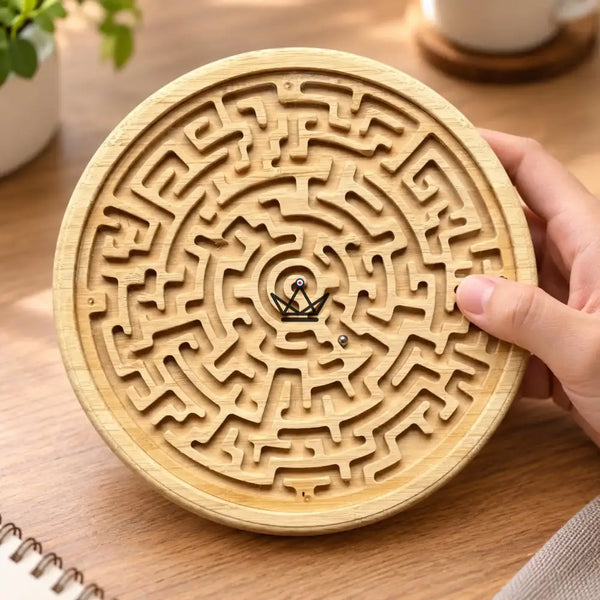 Labyrinthe à bille en bambou, jeu d'adresse rond double face — MÉANDRE