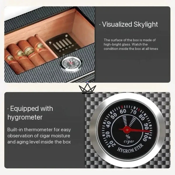 Zigarren-Humidor aus Carbonfaser mit Zubehör, 60 Zigarren - SHADOW PRESTIGE
