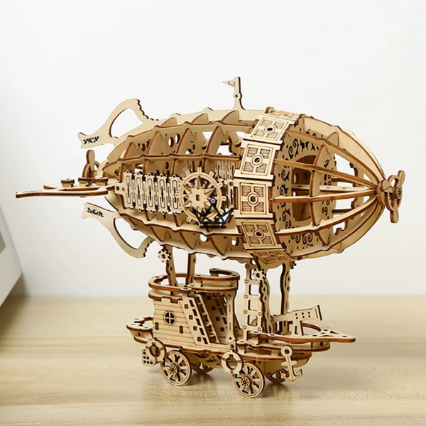 3D-Holzpuzzle Steampunk-Luftschiff auf einem Wagen zum Zusammenbauen - ZÉPHYRE