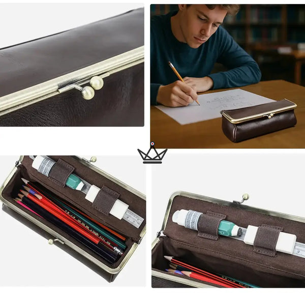 Personalisierbares Lederetui mit Vintage-Verschluss - Reisender SCRIPT