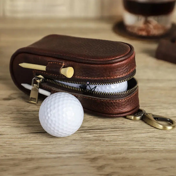Customizable Leather Golf Ball Case – Links Traveler | 3 Balls, 4 Tees