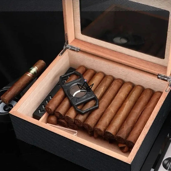 Zigarren-Humidor aus Carbonfaser mit Zubehör, 60 Zigarren - SHADOW PRESTIGE