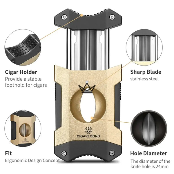 2-in-1 V-shaped cigar cutter with cigar rest, gift set — AZZURRO ORIGINAL – 6/15