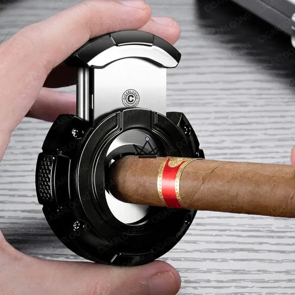 Runder 2-in-1-Zigarrenscherer mit geradem und V-förmigem Schnitt, Geschenkset — KUKLOS ORIGINAL – 7/26