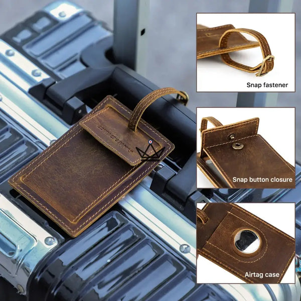 Étiquette bagage en cuir personnalisable avec porte-AirTag — Voyageur BALISE – 7/10